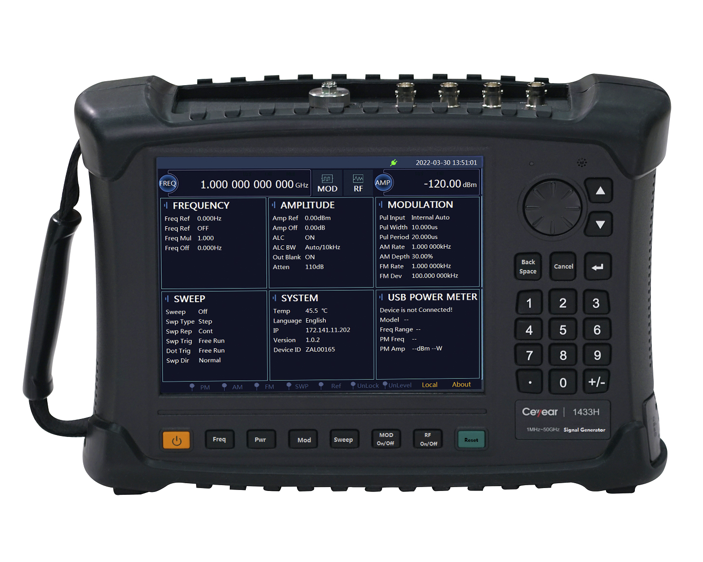 Векторные генераторы сигналов <b>Ceyear серии 1433: 1465D/E/F/H</b> с диапазоном от 1 МГц до 50 ГГц